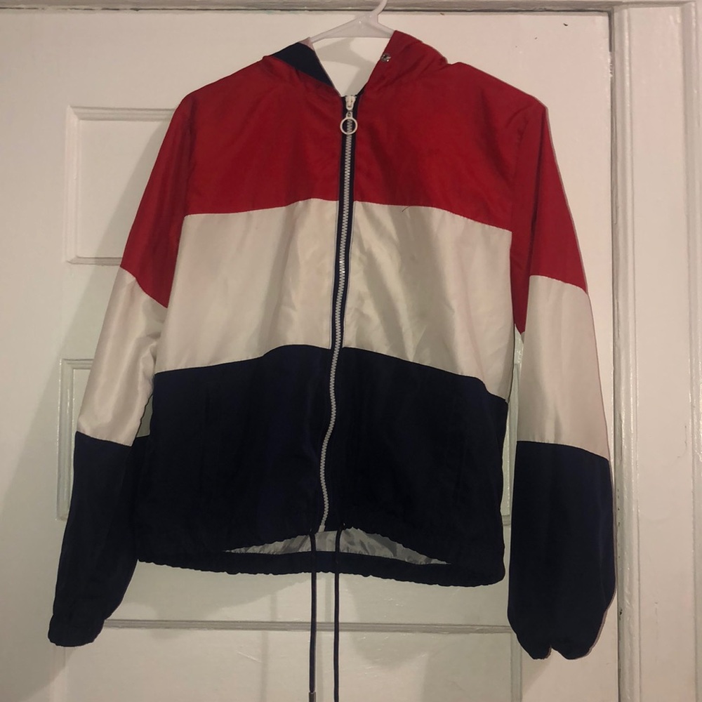 red , white and blue sweater